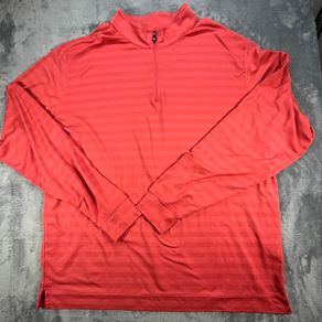 FootJoy Mens 1\4 Zip Golf Top -Salmon Pink Stripes - Athletic Fit - Stretch - 2XL