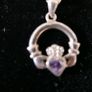 Vintage Amethyst Claddagh Irish Symbol, 925 Sterling Silver Heart Crown and Hands; 925 Irish Symbol Pendant Necklace with Amethyst 18" Image 2