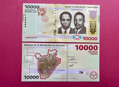 Burundi  10,000. Francs. 2015. Pick. 54a.  ( Uncirculated )