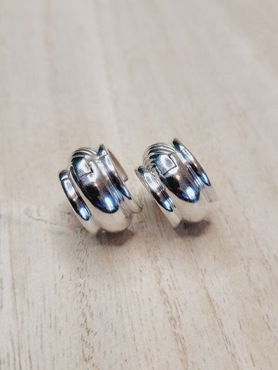 Sterling Silver 925 Ribbed Huggie Hoop Earrings - Thai 925 - 8.94g