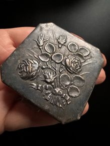 Vintage Floral Powder Compact  Silver-Tone Metal