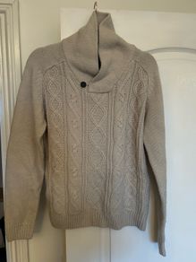 Cedar Wood State Beige Cable Knit Funnel Neck Jumper Size M