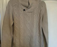 Cedar Wood State Beige Cable Knit Funnel Neck Jumper Size M