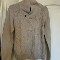 Cedar Wood State Beige Cable Knit Funnel Neck Jumper Size M