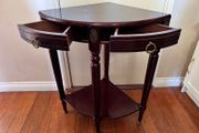 Mahogany Corner Lamp Table with 2 Drawers &amp; Brass Details