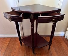 Mahogany Corner Lamp Table with 2 Drawers & Brass Details