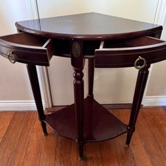 Mahogany Corner Lamp Table with 2 Drawers & Brass Details