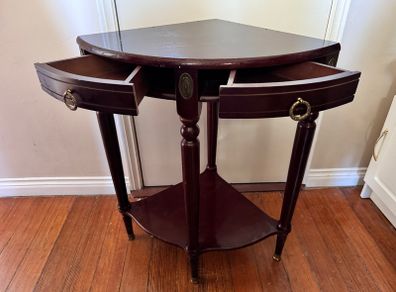 Mahogany Corner Lamp Table with 2 Drawers & Brass Details
