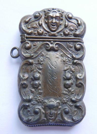 RARE!! Antique Sterling Silver Engraved Matchbox Pendent MATCH SAFE Vesta Case - Late 1800s