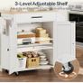 Kitchen Island with Folding Countertop, Kitchen Storage on Wheels White and Natural, Kitchen Island on Wheels, Storage Cabinet with Adjustable Shelf and Towel Rack for Kitchen and Dining Room Image 6