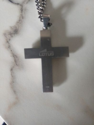 stainless steal lotus chunky black cross chain