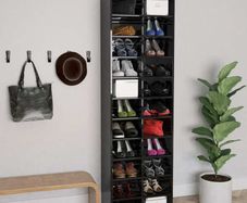 Shoe Cabinet High Gloss Black 54x34x183 cm Chipboard