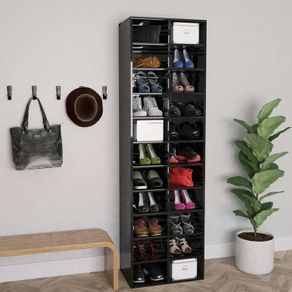 Shoe Cabinet High Gloss Black 54x34x183 cm Chipboard