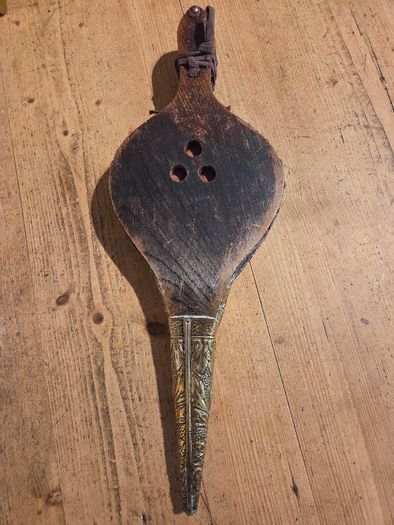 Brass Fire Bellows Early Vintage Embossed Sailing Ship