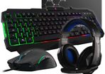 4-in-1 Gaming Bundle - Backlit QWERTY Gamer Keyboard, 3200 DPI Gamer Mouse, Gaming Headset, Non-Slip Mouse Pad - PC PS4 Xbox One Gamer Pack