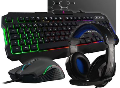 4-in-1 Gaming Bundle - Backlit QWERTY Gamer Keyboard, 3200 DPI Gamer Mouse, Gaming Headset, Non-Slip Mouse Pad - PC PS4 Xbox One Gamer Pack