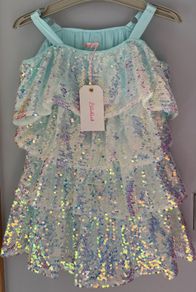 Billieblush Girls Blue Iridescent Sequin Dress Size 4 BNWT
