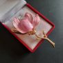 Elegant Pink Magnolia Flower Brooch - Gold Tone Enamel Floral Pin Badge - Botanical Theme Jewelry Image 2