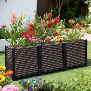 Raised Garden Bed 200L Self-Watering 50cm Deep Outdoor Planter Box with Drainage Holes for Flowers, Vegetables & Patio Gardening