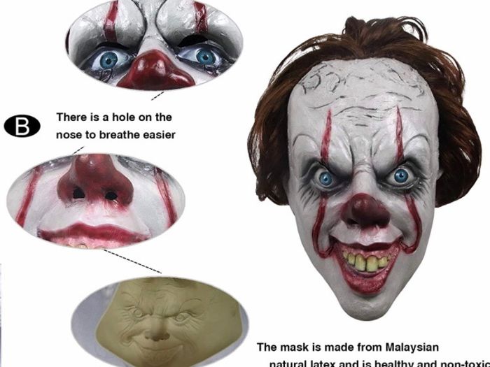 IT Pennywise Mask, Horror Overhead Clown Mask, Halloween Costume Party Creepy Scary Decoration Props