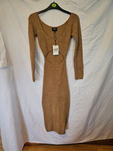Bardot Brown Knit Cutout Midi Dress
