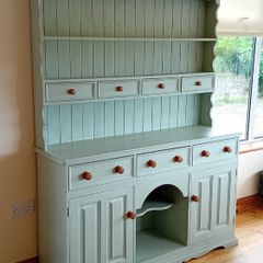 Large 5ft Sage Green Vintage solid Pine Dresser.