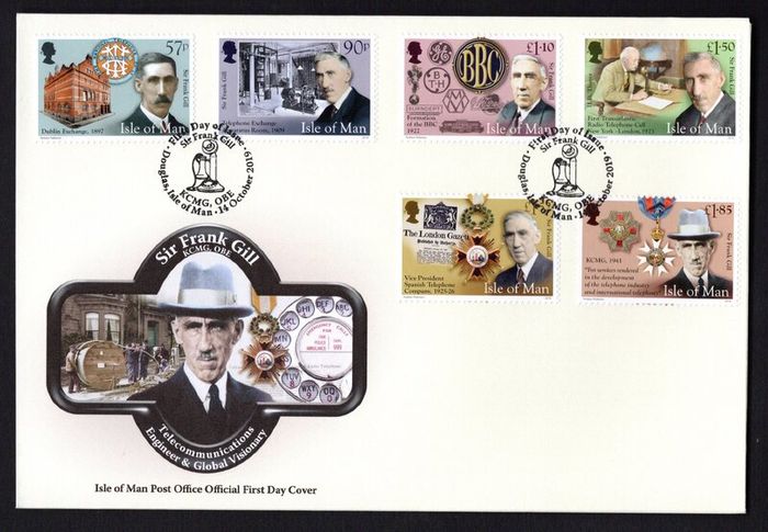 2019 Isle of Man Sir Frank Gill (1866-1950) telecommunications engineer Commemorative Stamps First Day Cover (FDC)