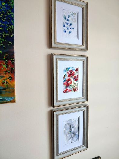 Blue Leaves, Golden Air / Original Watercolor Abstract Floral Painting