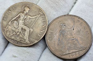 Great Britain 1908 and 1966 Penny Lot