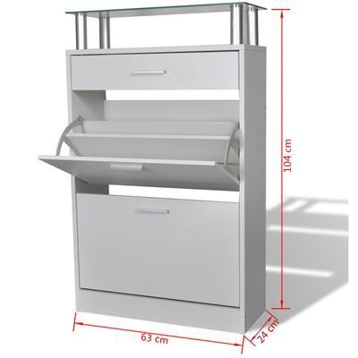 _Shoe Cabinet with a Drawer and a Top Glass Shelf Wood White