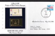 1988 USA  Rhode Island "The Ocean State" 22kt Gold Replica of the 1976 United States Flag Stamps showing 25c US flag definitive tied Providence, Rhode Island (state capital) illustrated cover