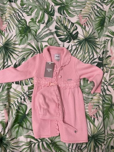 Mayoral Pink cardigan full length & matching bonnet  age 24 months