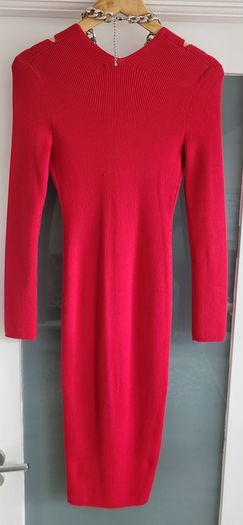 KAREN MILLEN Red Ribbed Knit Silver Studded Midi Sz M (Fit 8-10UK) - Rrp 165 (New)