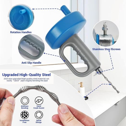 Drain Snake 33Ft with Gloves,Flexible Plumbing Snake Drain Auger Clog Remover Tool for Hair,Heavy Duty Drain Unclogger for Kitchen Sink, Plumbers Snakes for unclogging Bathroom Shower, Bathtub Toilet