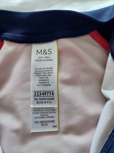 Marks & Spencer Red and White Striped Sunsafe Swimsuit (4-5 years)