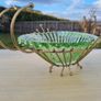 Vintage green uranium glass platter set in a brass frame Image 2