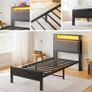 3FT Single Bed Frame with Storage Headboard, Black Metal Single Bed with Upholstered Headboard, LED Lights and Charging Station, Heavy Duty Metal Slats Support,Easy Assembly Image 3