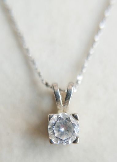 Vintage Sterling Silver 925 Cubic Zirconia Pendant Necklace - length 18" - 2,3g