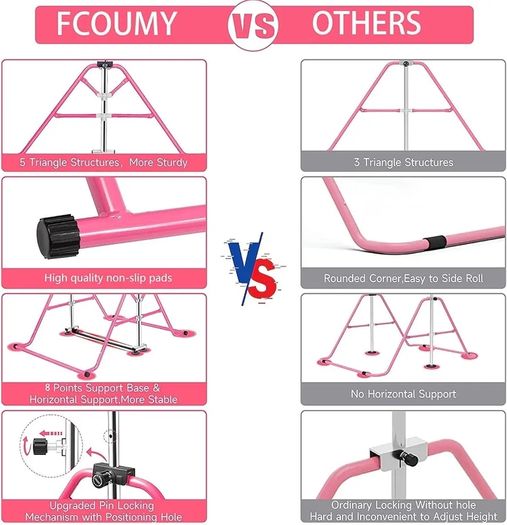 Gymnastics Bar for Kids, Junior Training Kip Horizontal Bar Gymnastics Equipment for Home, Adjustable Telescopic Height Folding Horizontal Bar with Gymnastic Rings for 3-12 Years Old Kids