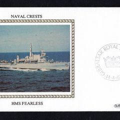 1981 Gibraltar Benham Silke Cover showing Naval Crests HMS Fearless tying 17p H.M.S. "Fearless" Commemorative stamp
