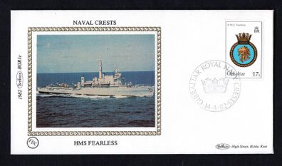 1981 Gibraltar Benham Silke Cover showing Naval Crests HMS Fearless tying 17p H.M.S. "Fearless" Commemorative stamp