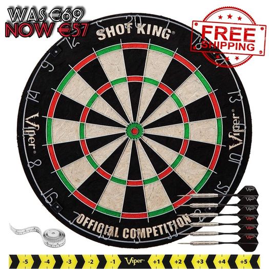 NEW SALE | Regulation Bristle Steel Tip Dartboard Set with Staple-Free Bullseye, Galvanized Metal Radial Spider Wire Includes 6 Darts, Black, 17.75 inch
