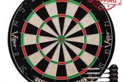 NEW SALE | Regulation Bristle Steel Tip Dartboard Set with Staple-Free Bullseye, Galvanized Metal Radial Spider Wire Includes 6 Darts, Black, 17.75 inch