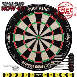 NEW SALE | Regulation Bristle Steel Tip Dartboard Set with Staple-Free Bullseye, Galvanized Metal Radial Spider Wire Includes 6 Darts, Black, 17.75 inch