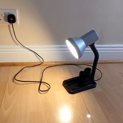 Compact size student table lamp with integrated desk organiser