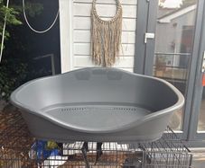 dog cage and bed