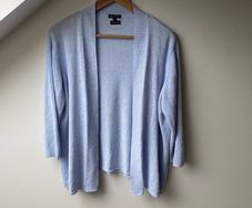 Massimo Dutti Pastel Light Blue Open-Front Ribbed Knit Cardigan Size Small