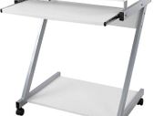_desk, computer table with 4 castors, 2 of them with brakes, PC table easy-to-use keyboard pull-out, easy assembly, space-saving Z-shaped PC table, white