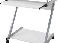 main image for ad _desk, computer table with 4 castors, 2 of them with brakes, PC table easy-to-use keyboard pull-out, easy assembly, space-saving Z-shaped PC table, white