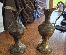 Vintage Brass Decorative Ewers, Matching Pair